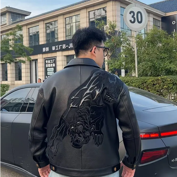 【YI YANG】 “周董同款胎牛毛黑豹”1.2进口山羊皮阔版男士真皮夹克