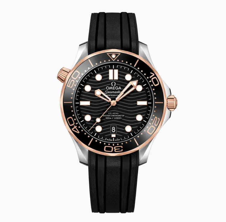 未使用 Omega/欧米茄 海马300玫瑰金胶带款机械表男士公价67500