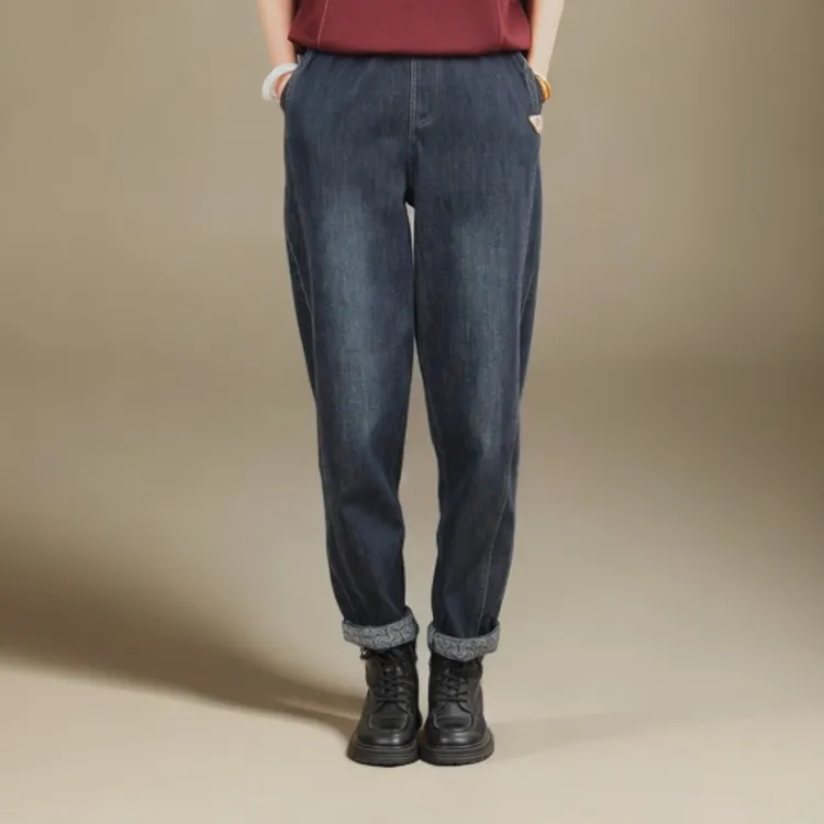52802-秋冬款休闲宽松显高显瘦百搭哈伦牛仔女裤时尚牛仔老爹裤