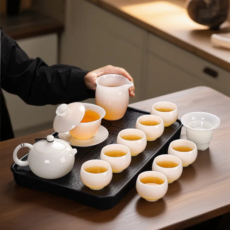 高档璞玉白瓷茶具套组功夫茶具整套茶壶盖碗茶杯简约白瓷礼盒装