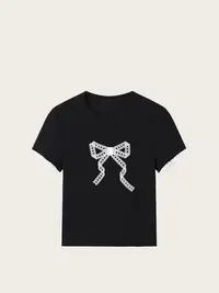 10213【S*P订单】圆领常规短袖短款拼接T恤女士时尚夏季英伦风