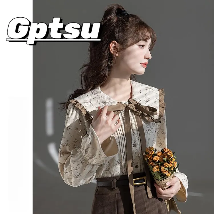 GPTSu娃娃领衬衫秋装2025新款设计感小众泡泡袖别致绝美上衣法式