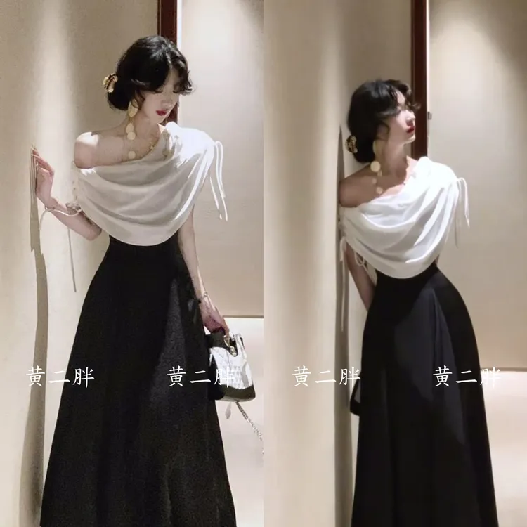 法式宫廷设计感连衣裙女高级感千金风黑白撞色长裙子2025夏季新款