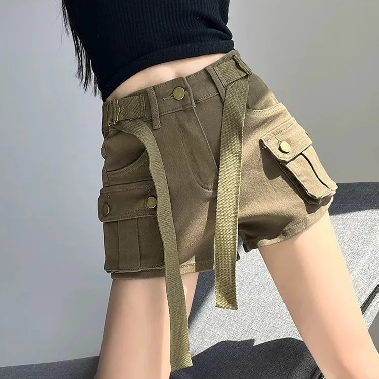 牛仔工装裤短裤女弹性修身2025年新款夏季高腰提臀辣妹热裤潮大码