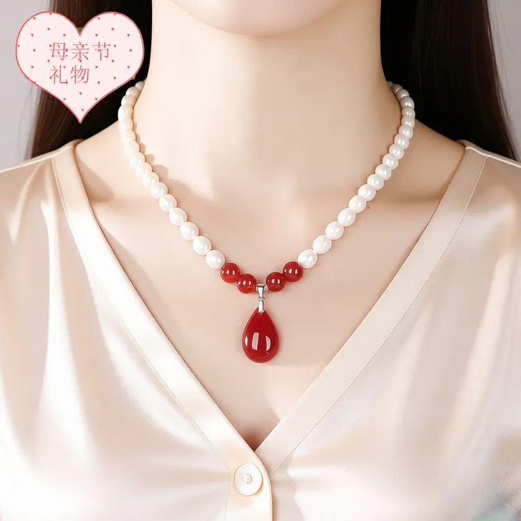 吊坠925银 高品质强光珍珠女款项链真品送长辈妈妈婆婆的贴心礼物
