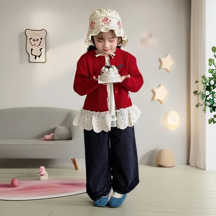 碎花秋季童装韩版小童女纯色洋气长袖薄款套装