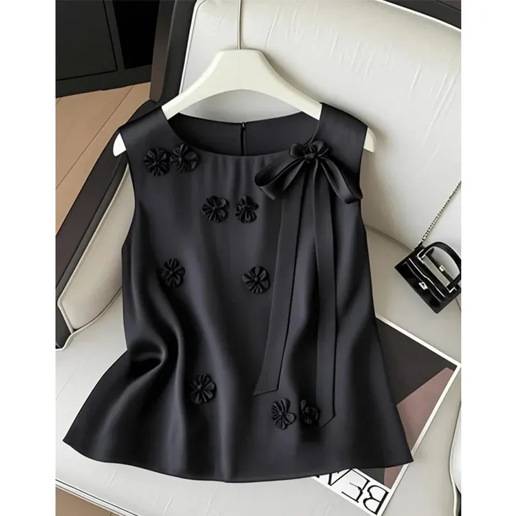 法式气质飘带无袖上衣女2025夏季新款高级感名媛显瘦时尚洋气背心