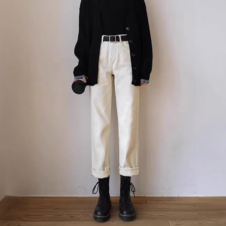 高腰白色九分直筒牛仔女2025春秋款高腰宽松小个子萝卜老爹哈伦裤