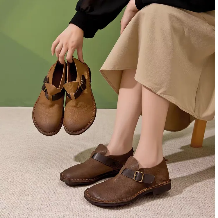 真皮复古一脚蹬软底森系乐福鞋女966-103