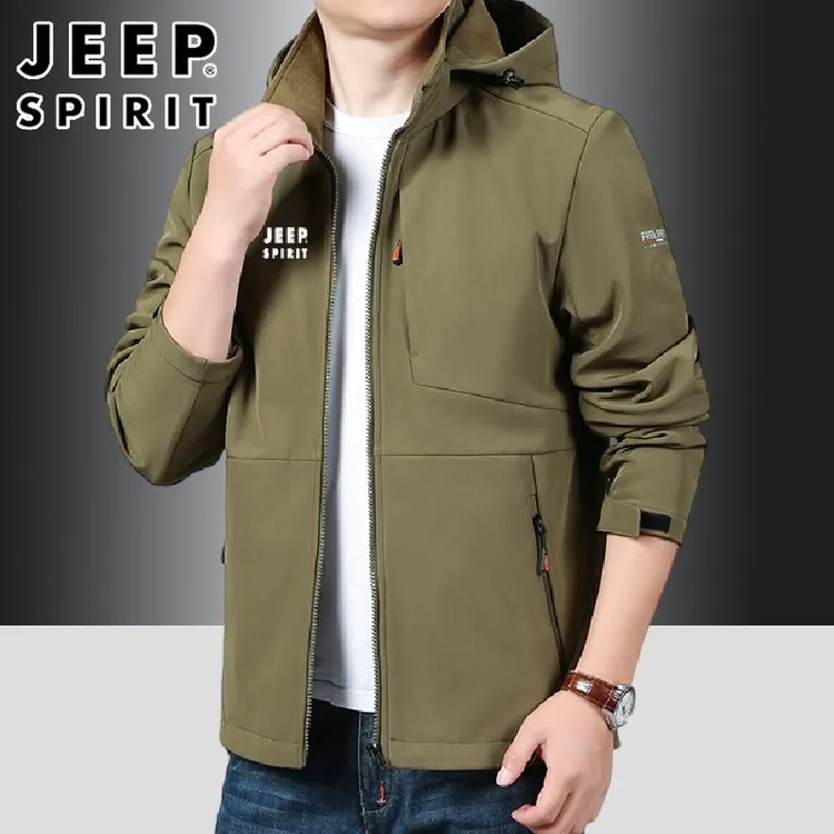 JEEP吉普加绒夹克防水防风立领冲锋衣连帽移动秋季休闲款男士外套