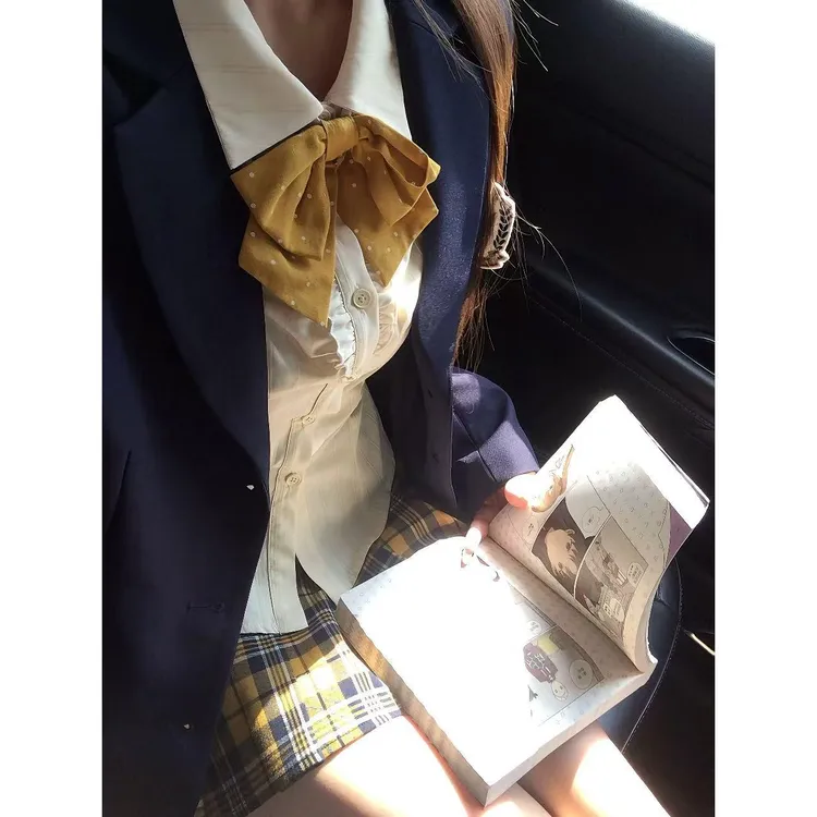 高校书信 秋季学院风小西装长袖衬衫半裙外套日系高校学姐风套装