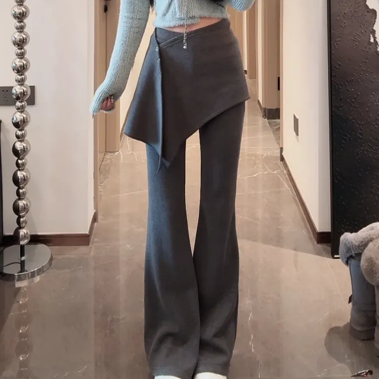 2026新款百搭气质时尚显瘦不规则屁帘微喇裤LK2509296