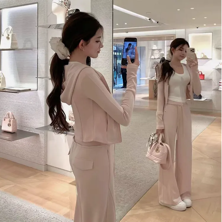 休闲套装女2025春季韩版时尚连帽卫衣外套运动休闲裤显瘦两件套