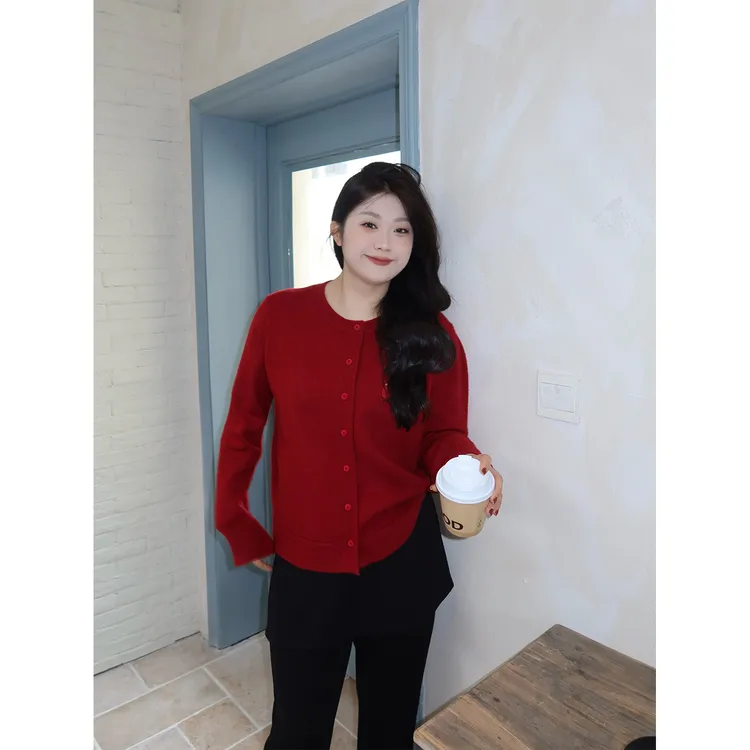 裂渡宣宣【圣诞限定】撞色针织上衣女冬百搭显瘦正肩开衫ZY508F35