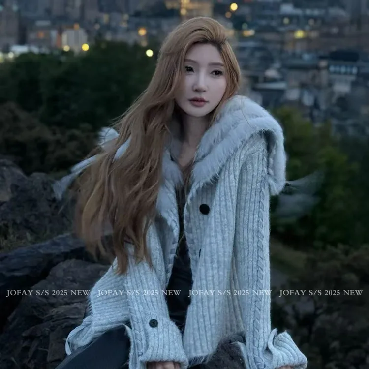 超好看毛绒绒海军领飘带毛衣外套女秋冬季宽松慵懒高级感针织开衫