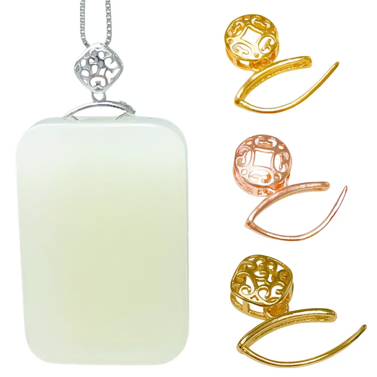 925银银制品 S925纯银吊坠扣 横款DIY配件横穿银扣头项链扣左右孔