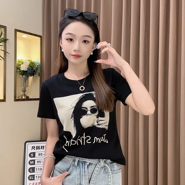 【咖啡女神】【5060】夏季新款短袖T恤修身显瘦休闲时尚圆领百搭半袖