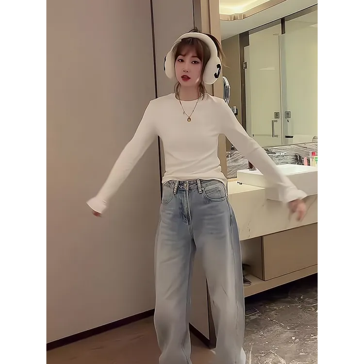 时尚女装常规款修身型女式薄款显瘦T恤打底衫百搭修身长袖