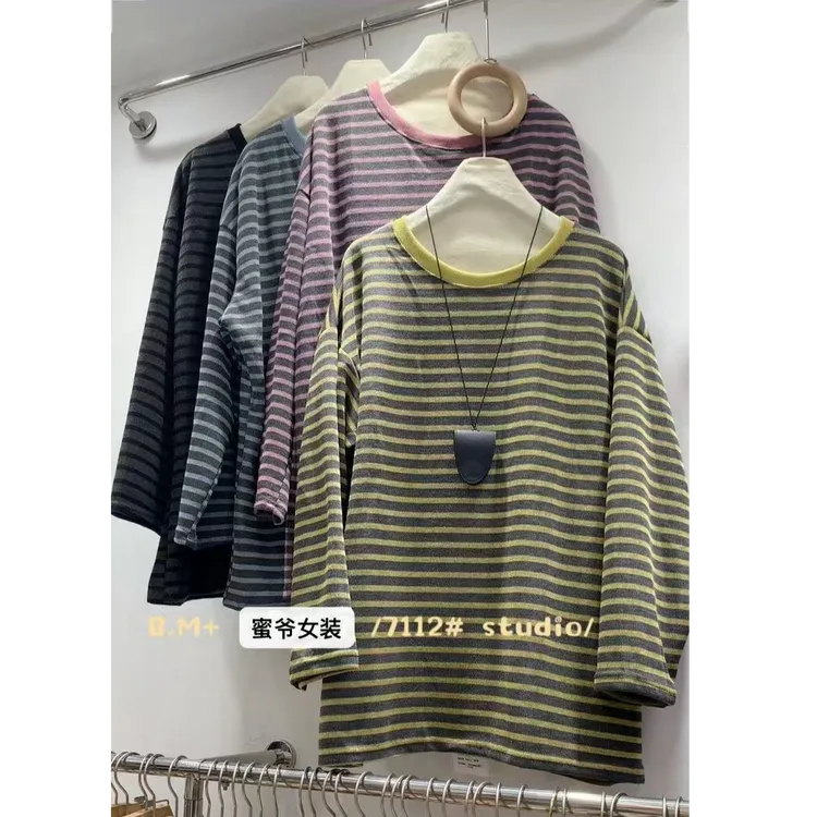 【蜜爷家】秋款条纹毛圈大版卫衣7112#