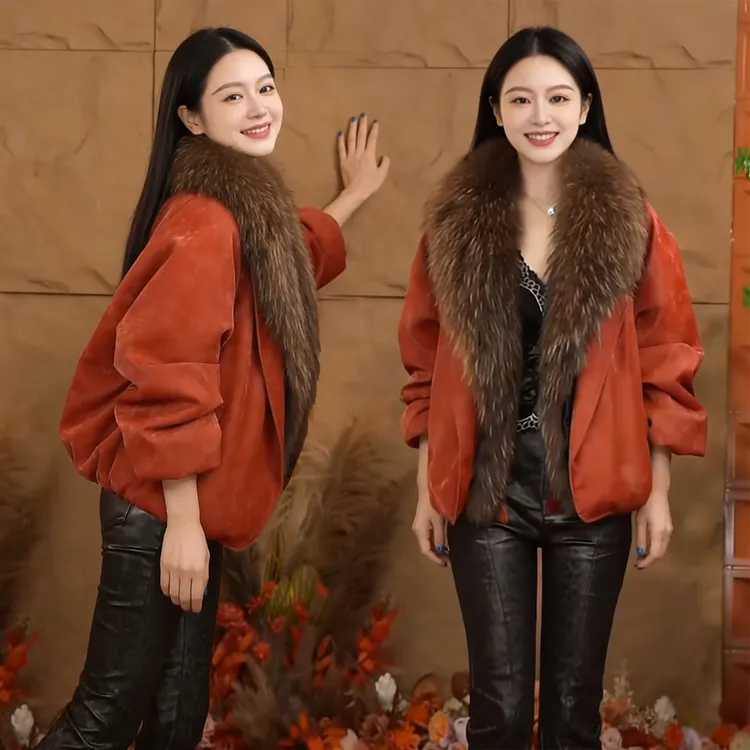 高级感时尚PU皮外套女2025冬季新款加绒宽松显瘦加厚大毛领夹克潮