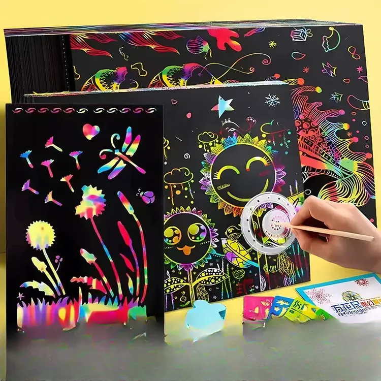 炫彩刮画纸diy手工彩色手工刮刮画幼儿园创意刮画纸