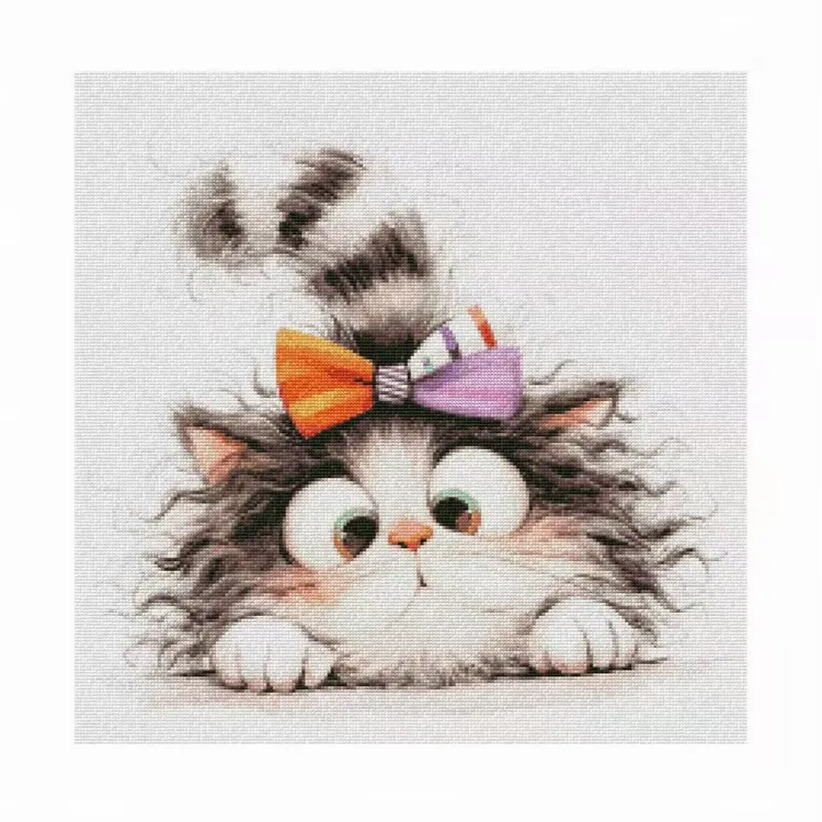 【ZZ7949-大尾巴猫咪】十字绣2025新款线绣客厅竖版玄关风景画