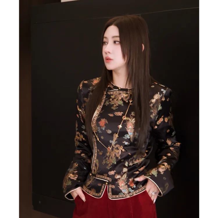 G. yantong/郭彦彤重工提花外衣新中式衬衫打底衫长袖DD1246