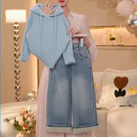 【米拉8】女童蓝色毛衣针织牛仔裤秋季中大童百搭长袖上衣外套时髦