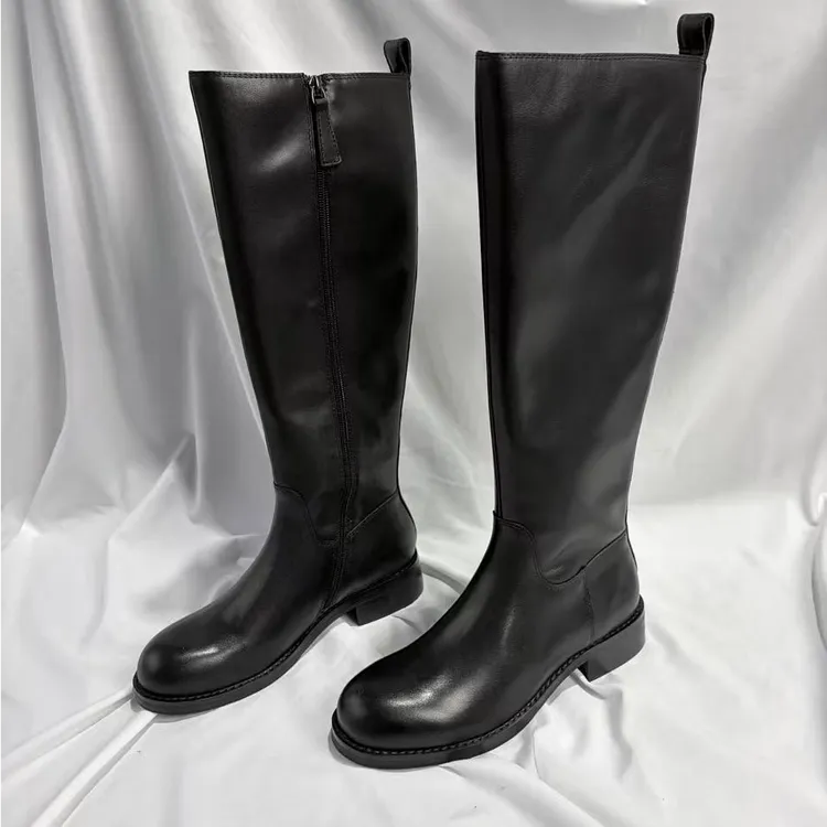 外贸经典秋冬骑士高筒靴女鞋百搭过膝时尚时装靴加绒黑色韩版女靴