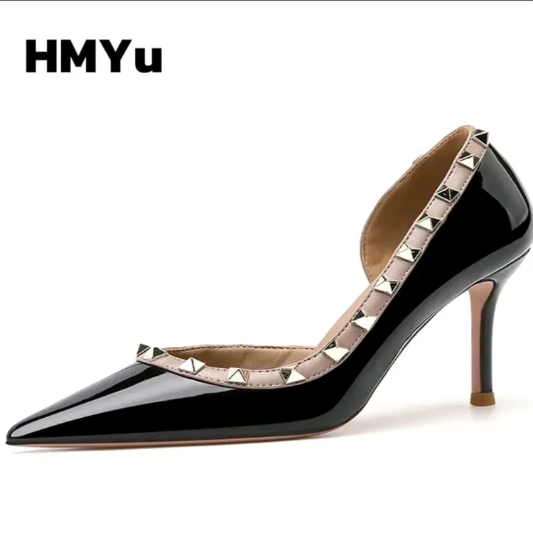 高跟鞋女2025百搭铆钉新款尖头气质性感裸色侧空单鞋裸色高跟鞋