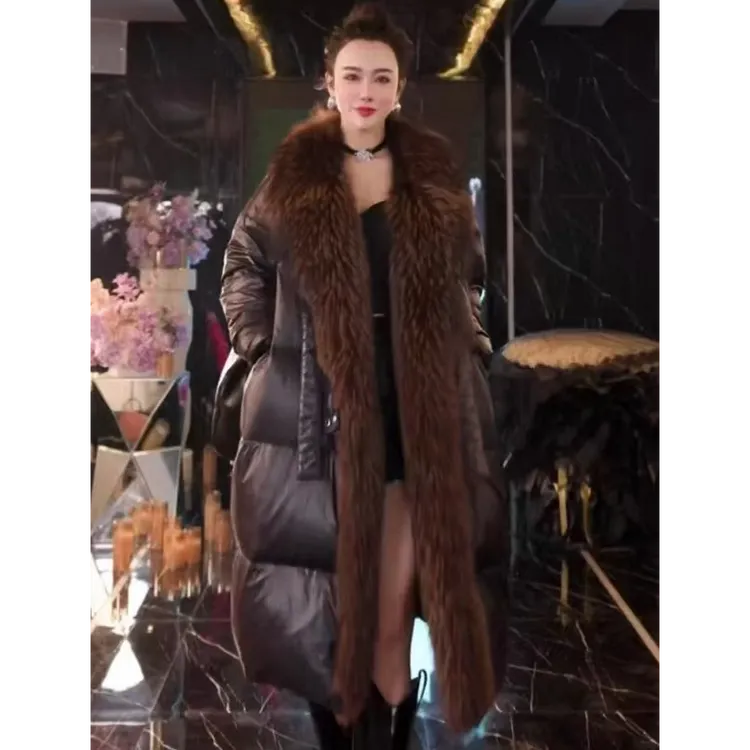 贵妇必备2025冬季新款加厚皮草羽绒服女中长款奢华大毛领优雅百搭