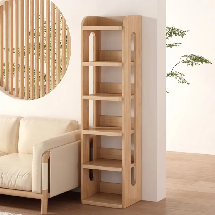 实木书架多层放书置物架靠墙一体落地书架书本收纳架书柜储物柜