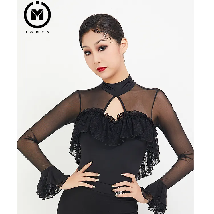 IAMYC 国标舞上衣女摩登舞练功服华尔兹舞蹈不露背连体衣B10041-1