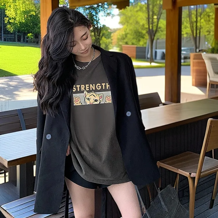 #纯棉夏季2025新款重磅宽松中长款圆领百搭印花短袖上衣T恤女