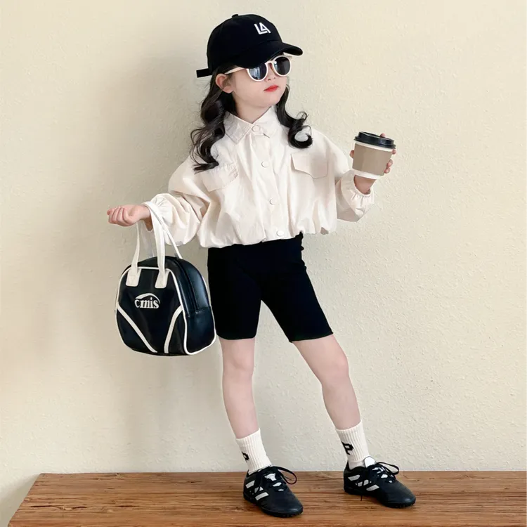 2025春季新品女童花苞短款小外套女宝宝洋气女童打底裤骑行裤套装