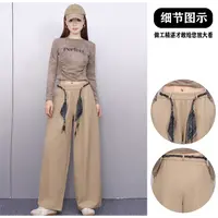 秋季慵懒松紧阔腿裤女丝巾休闲高腰宽松百搭阔腿裤