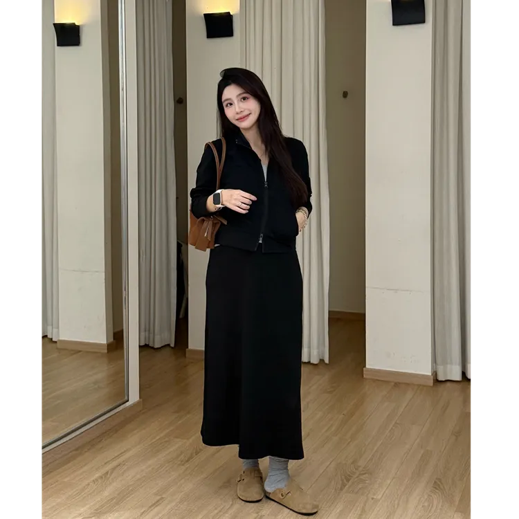 YPP！【轻松出街】简约立领卫衣外套搭直筒藏肉半身裙套装 分开拍
