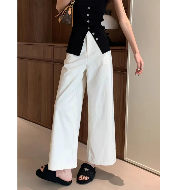 白色阔腿裤女2025早秋新款慵懒休闲松弛感直筒裤百搭高腰白色裤子