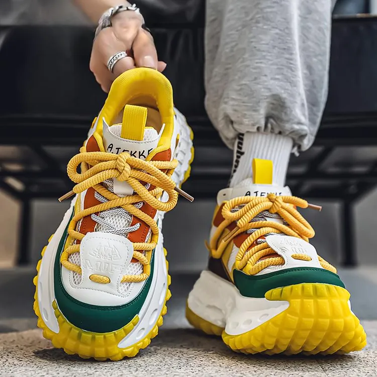 淳启男鞋秋季网面透气厚底休闲运动鞋青少年轮胎底潮流增高老爹鞋