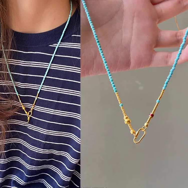 镀18k万能链绿松色项链女吊坠挂绳配链珠宝锁骨链链子高货绳佛牌