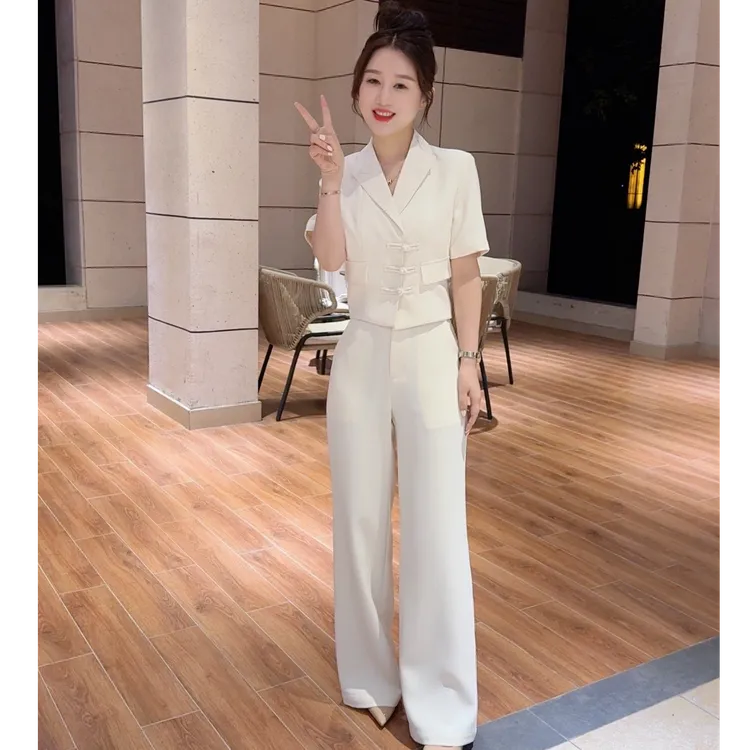 新中式薄款高端短袖套装女收腰显瘦高级职业西装夏天夏季小个子