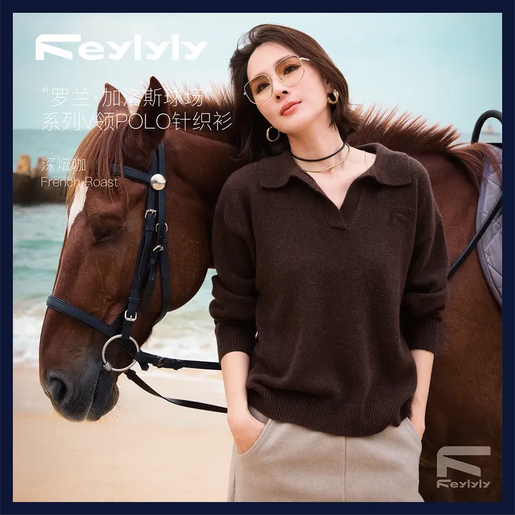 FEYLYLY罗兰·加洛斯球场系列V领POLO针织衫运动毛衣线衫女冬加厚