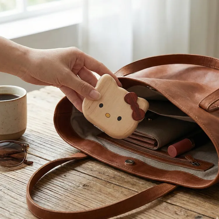 凯蒂猫随身化妆镜实木便携小镜子可爱送女友礼品可定制刻字情人节