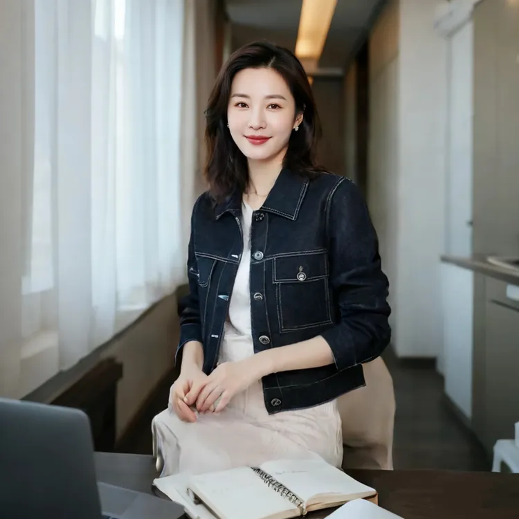 诺然秋季百搭气质时尚简约翻领牛仔外套女款爆款2025新款短款