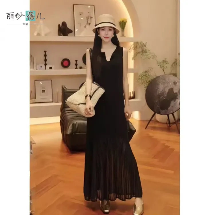 THEMENG瘦瘦裙凉感时尚显瘦V领简约气质连衣裙连衣裙夏季气质