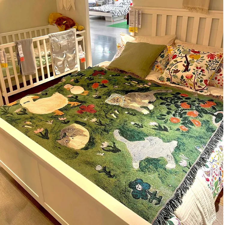 北欧系ins风油画风艺术挂毯沙发毯针织盖毯地毯装饰毯