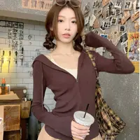 拉链连帽长袖针织开衫外套女夏季2025新款修身显瘦极简百搭毛衣潮