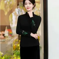【花荷】加绒打底衫女国风刺绣半高领内搭小衫秋冬款上衣135
