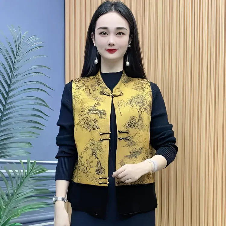 2025新中式国风气质马甲时尚复古提花背心盘扣上衣260-3