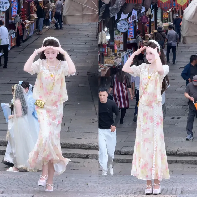 《人间四月天》碎花刺绣仙气套装别致洋气上衣高腰显瘦半身裙女装潮